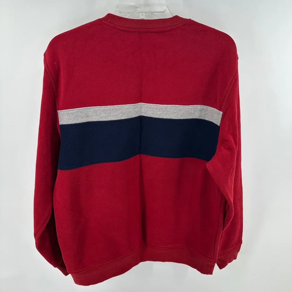IZOD Mens Red Colorblock Stripe Crewneck‎ Sweatshirt Fleece Pullover Medium